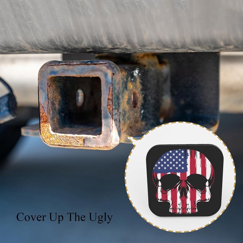 Tnomchey Skull USA Flag Trailer Hitch Receiver Cover Cap Head Skeleton American Star Stripe Car 2" Trailer Cover Tow Hitch Covers Tube Plug Square Mouth Protection Cover 2 Inch - Image 4